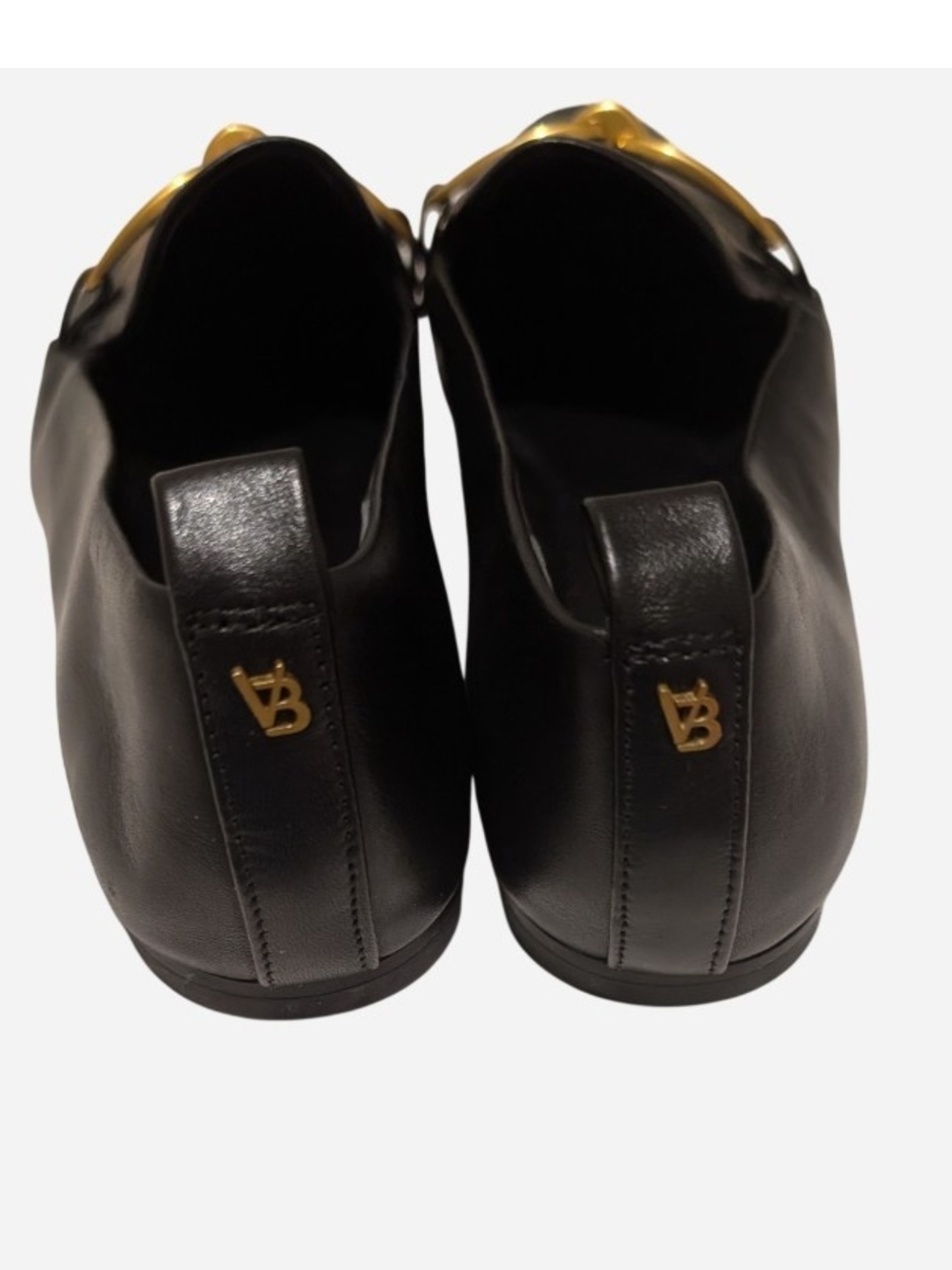 Veronica Beard Black Leather Pointed Loafers with Gold Link Detail - Picture 3 of 8